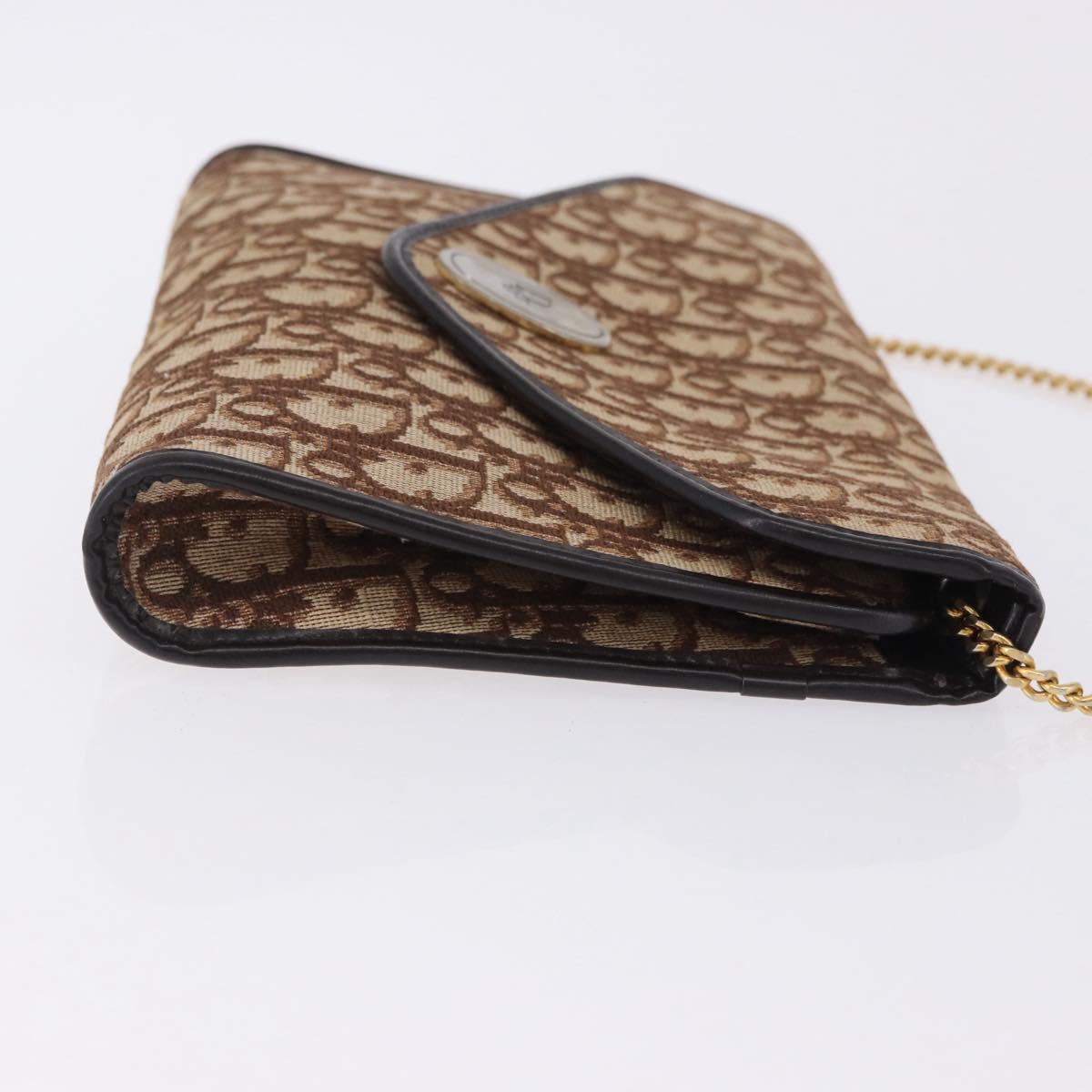 Christian Dior Trotter Canvas Chain Shoulder Bag Beige Gold Auth 197895A
