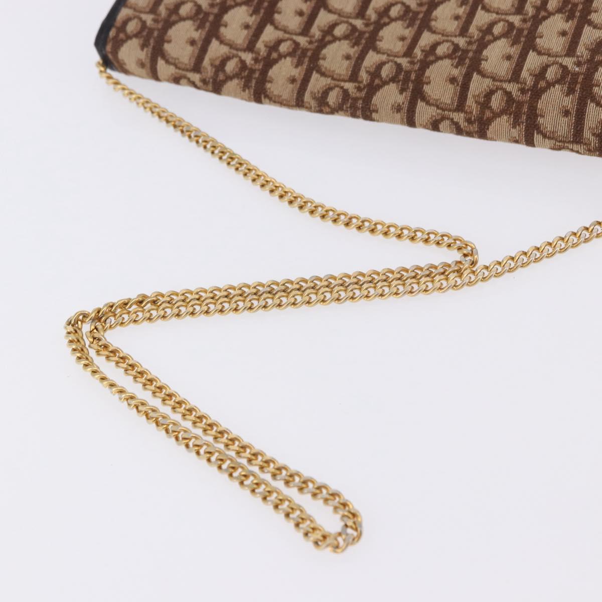 Christian Dior Trotter Canvas Chain Shoulder Bag Beige Gold Auth 197895A