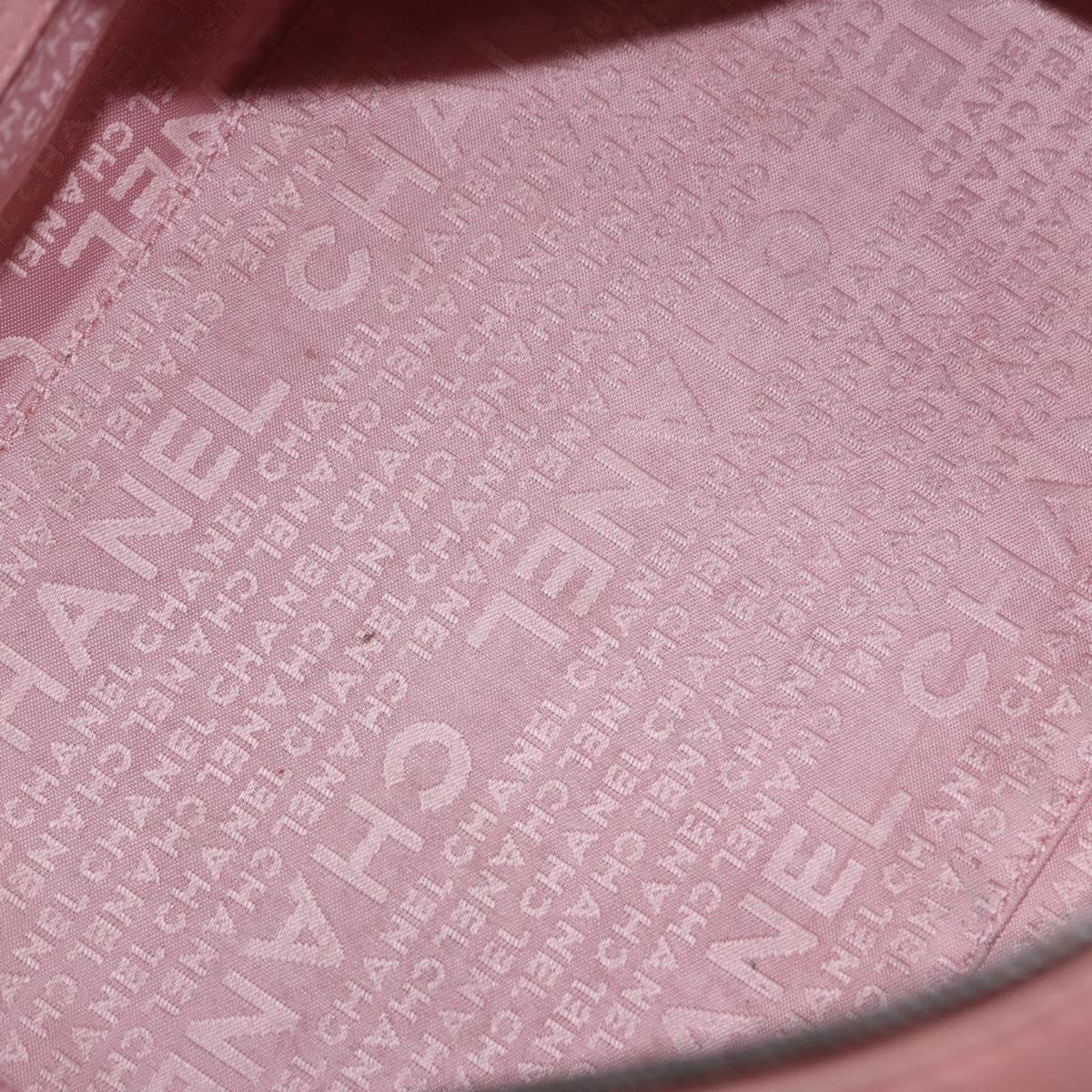 CHANEL Choco Bar Line Mini Boston Bag Leather Pink Silver CC Auth 197897A