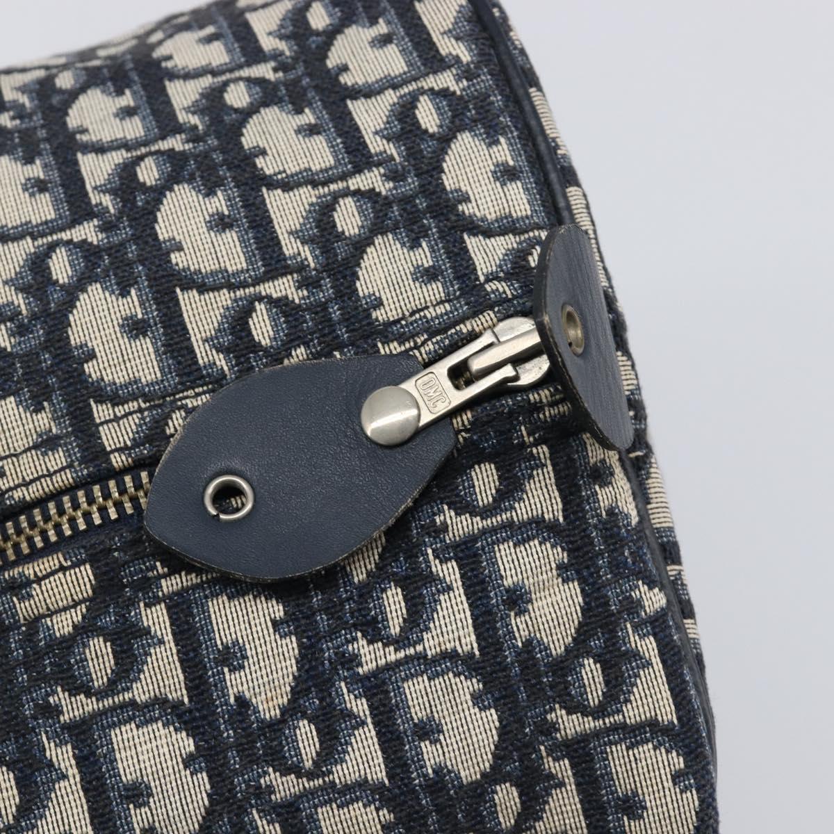 Christian Dior Trotter Canvas Mini Boston Bag Navy Silver Auth 197898A