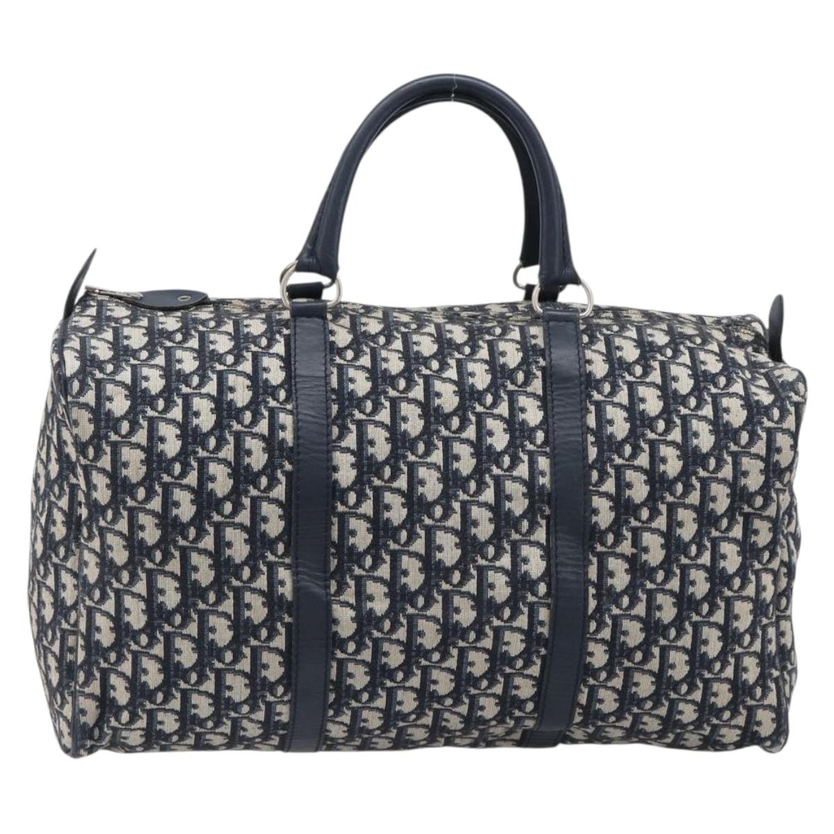 Christian Dior Trotter Canvas Mini Boston Bag Navy Silver Auth 197898A