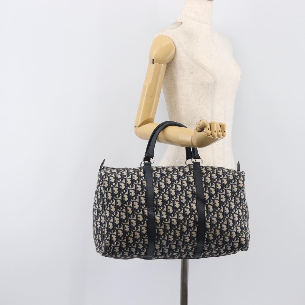 Christian Dior Trotter Canvas Mini Boston Bag Navy Silver Auth 197898A