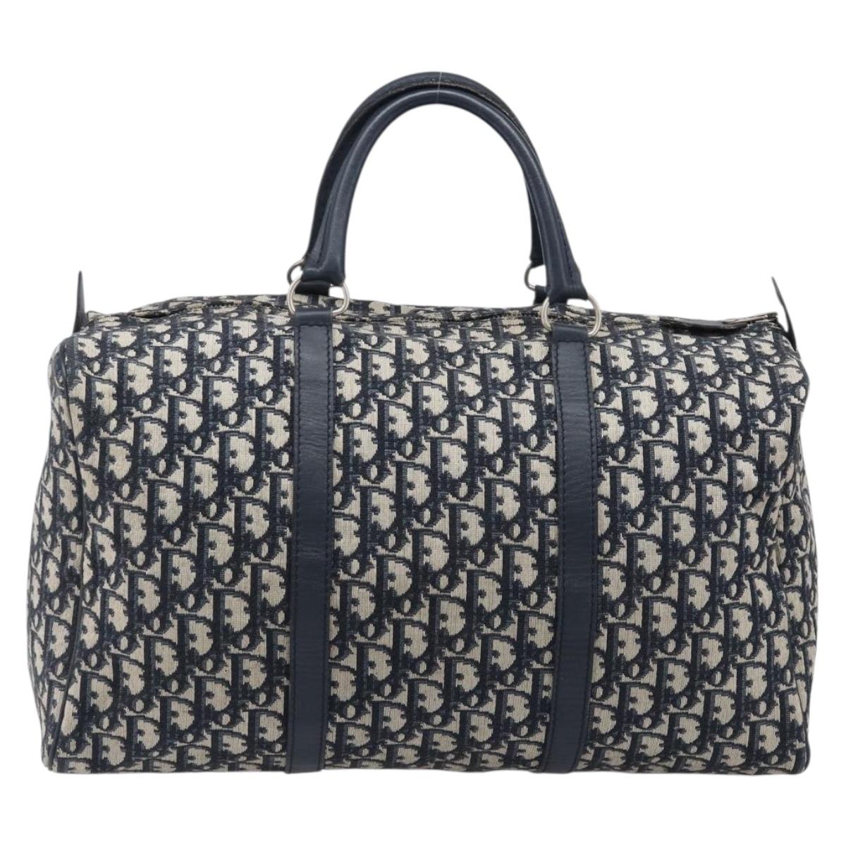 Christian Dior Trotter Canvas Mini Boston Bag Navy Silver Auth 197898A