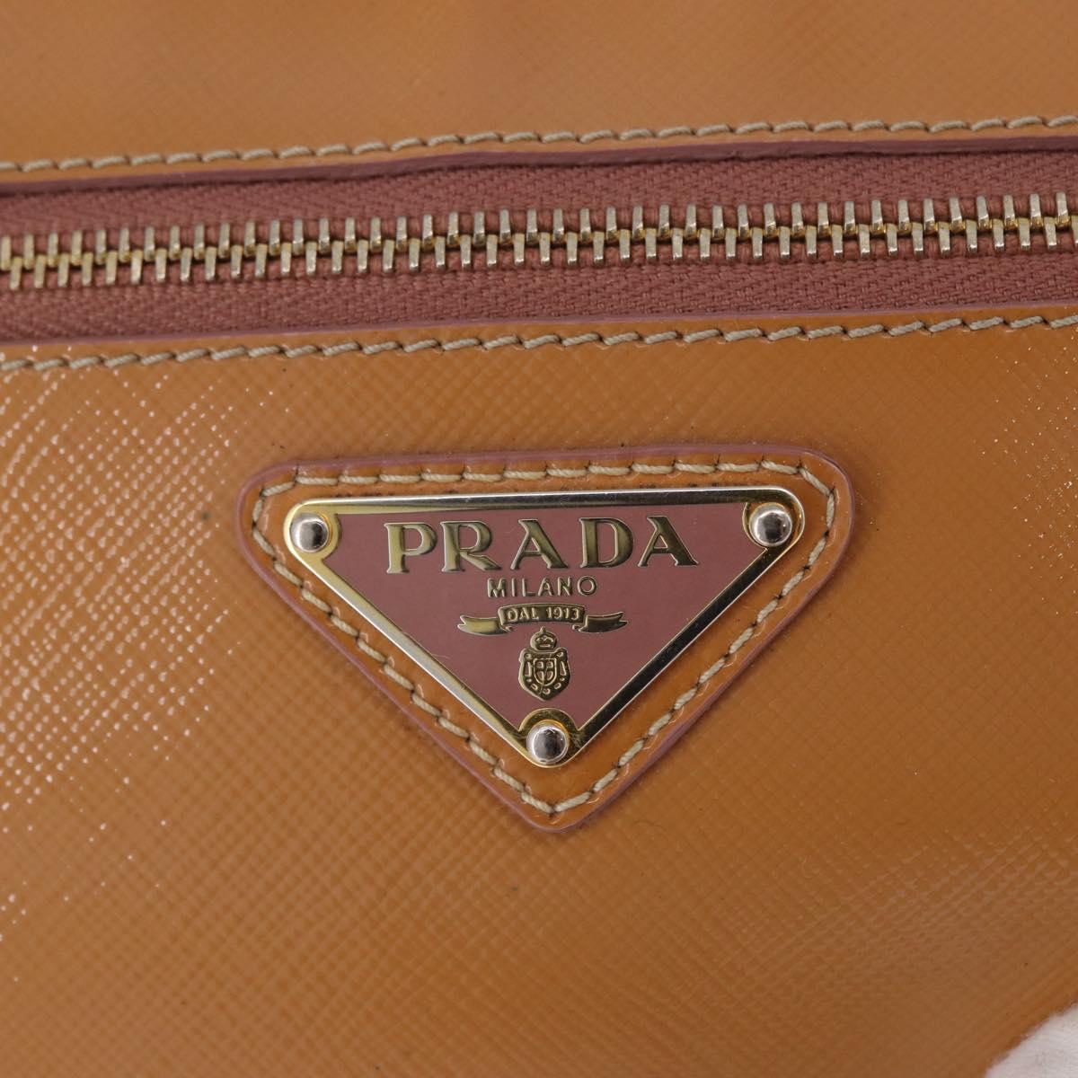 PRADA Chain Hand Pouch Patent Leather Pink Gold Auth 197902V