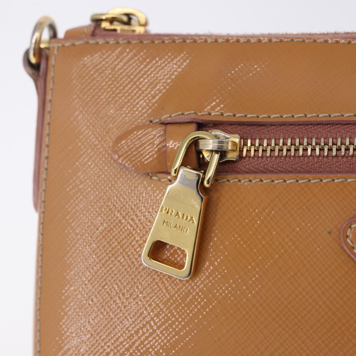 PRADA Chain Hand Pouch Patent Leather Pink Gold Auth 197902V