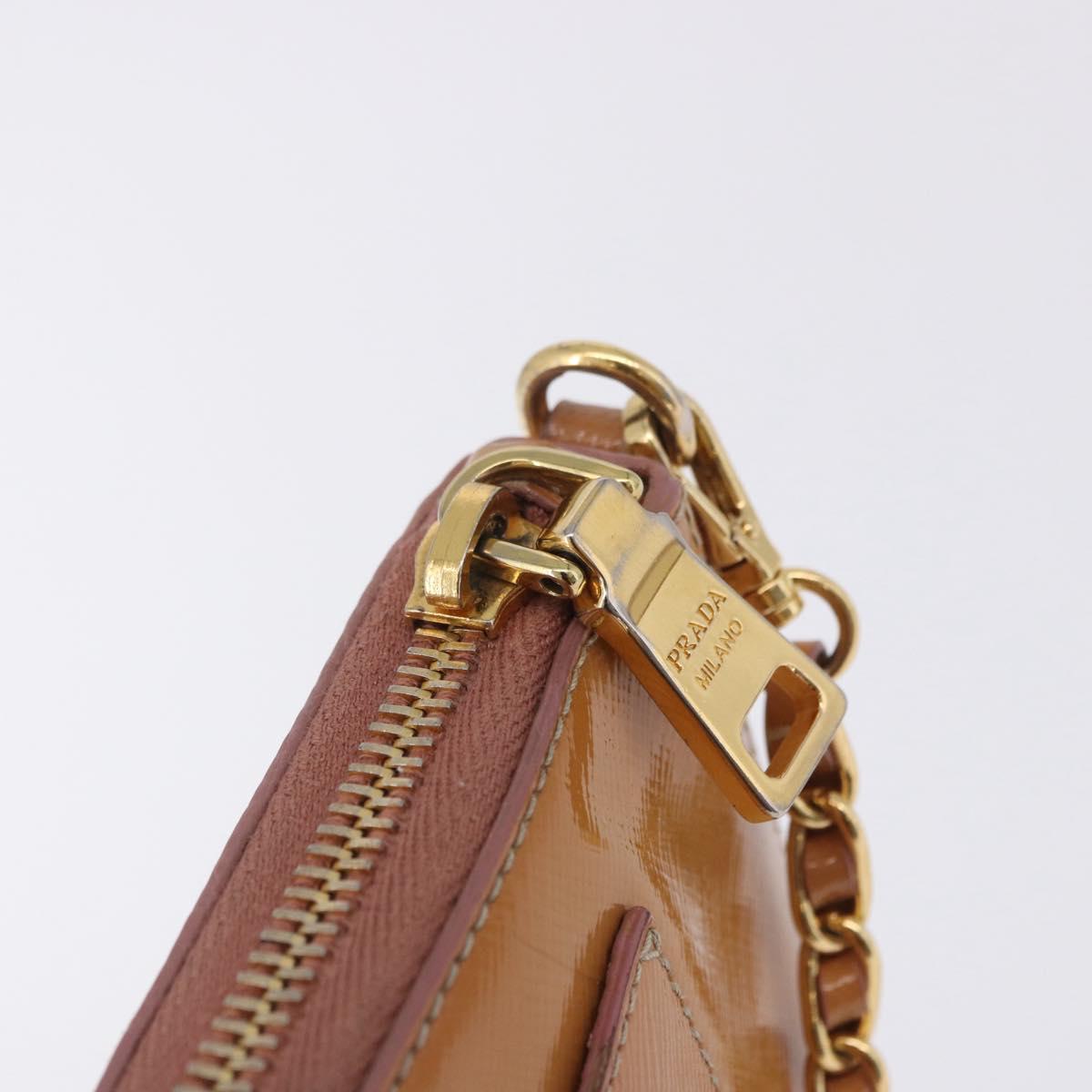 PRADA Chain Hand Pouch Patent Leather Pink Gold Auth 197902V