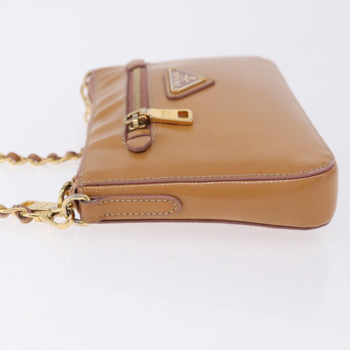 PRADA Chain Hand Pouch Patent Leather Pink Gold Auth 197902V
