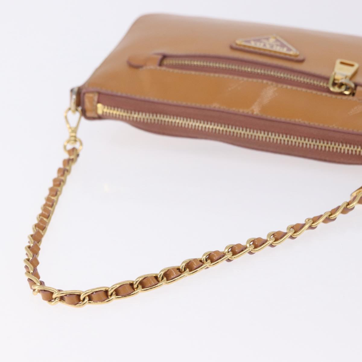 PRADA Chain Hand Pouch Patent Leather Pink Gold Auth 197902V