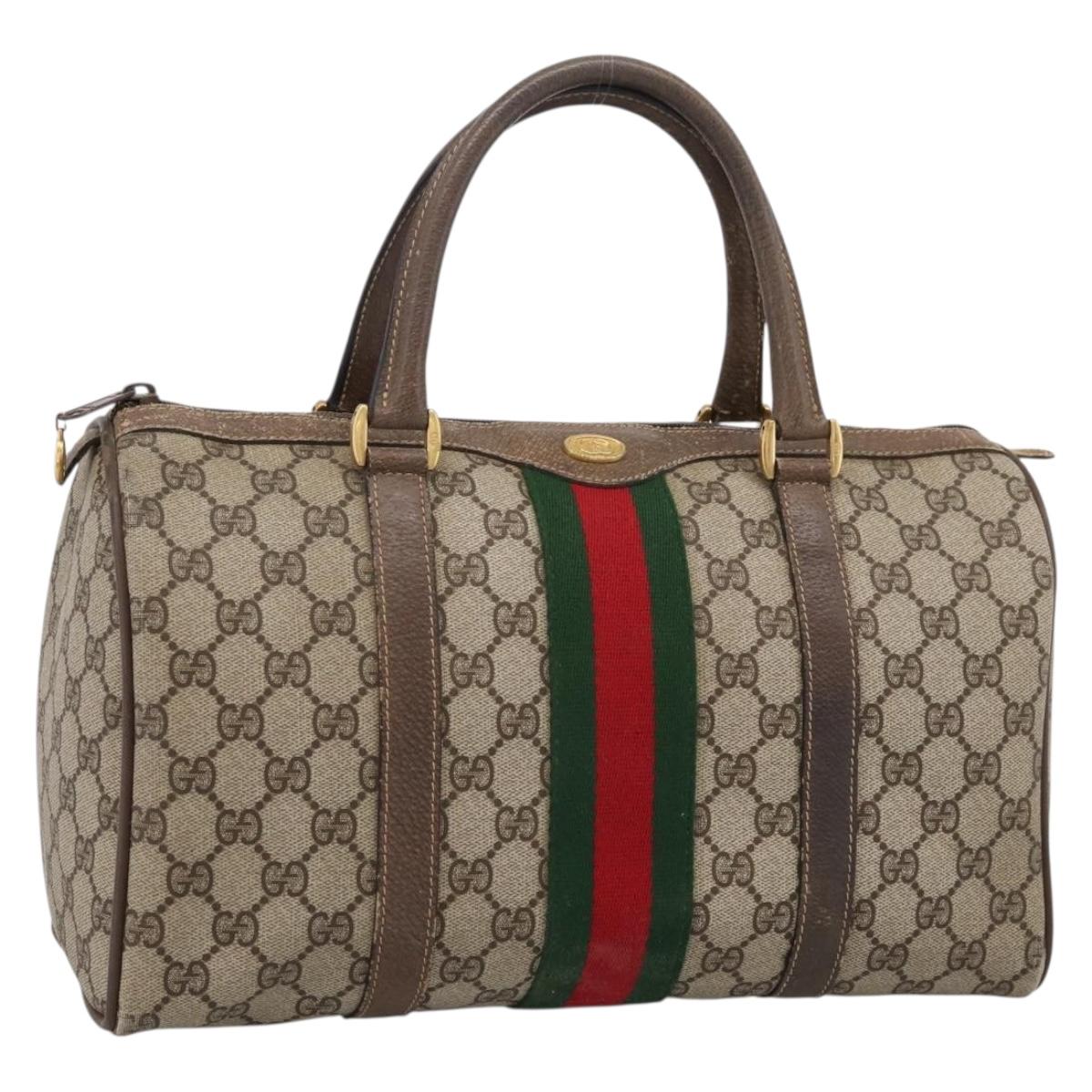GUCCI GG Supreme Web Sherry Line Hand Bag PVC Beige Gold 40 02 007 Auth 197903