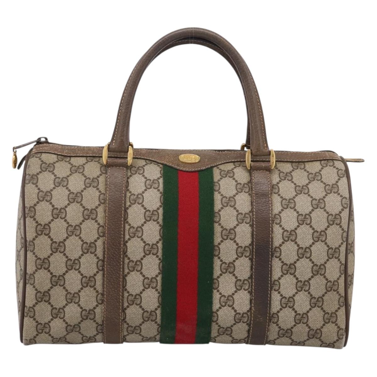 GUCCI GG Supreme Web Sherry Line Hand Bag PVC Beige Gold 40 02 007 Auth 197903
