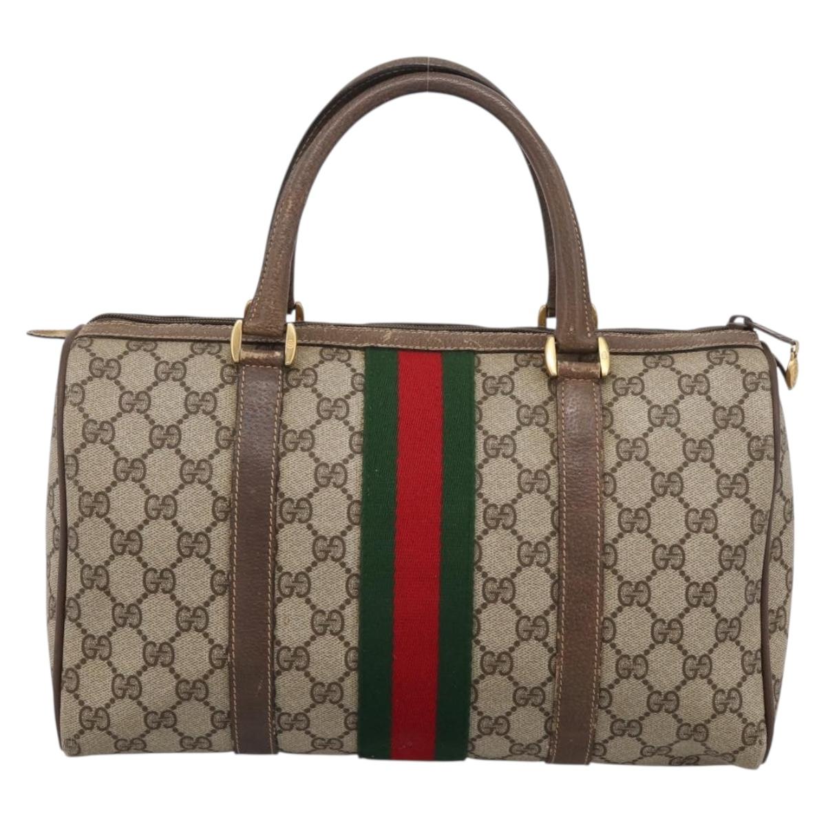 GUCCI GG Supreme Web Sherry Line Hand Bag PVC Beige Gold 40 02 007 Auth 197903