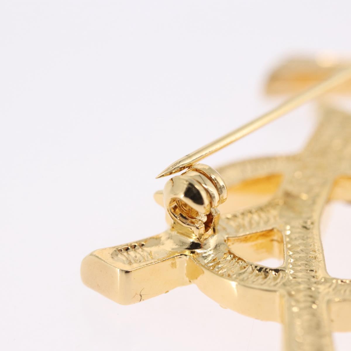 SAINT LAURENT Rhine Stone Brooch Metal Gold Tone Auth 197917M