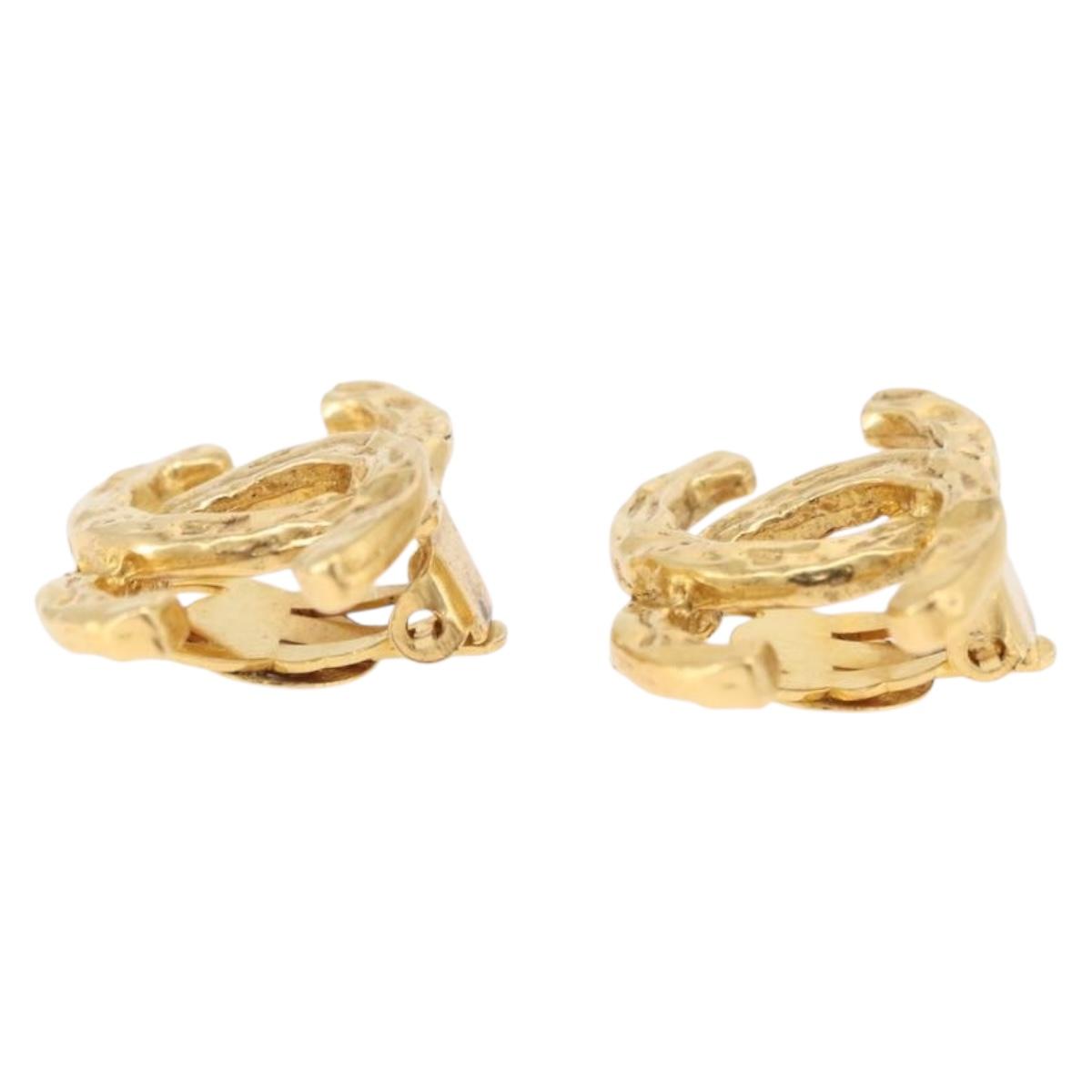 CHANEL Earring Metal Gold Tone CC Auth 197919M