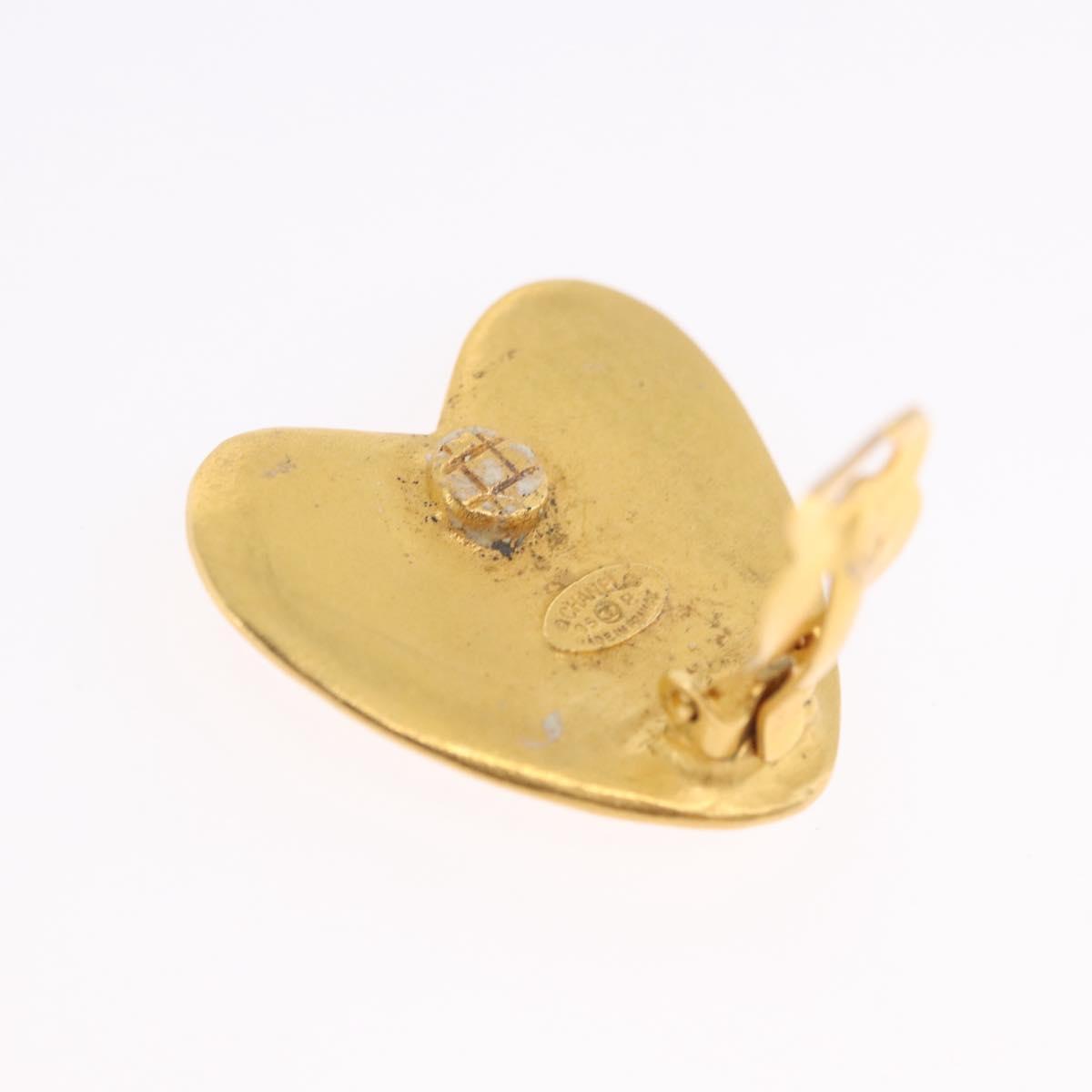 CHANEL Heart Earring Metal Gold Tone CC Auth 197921M