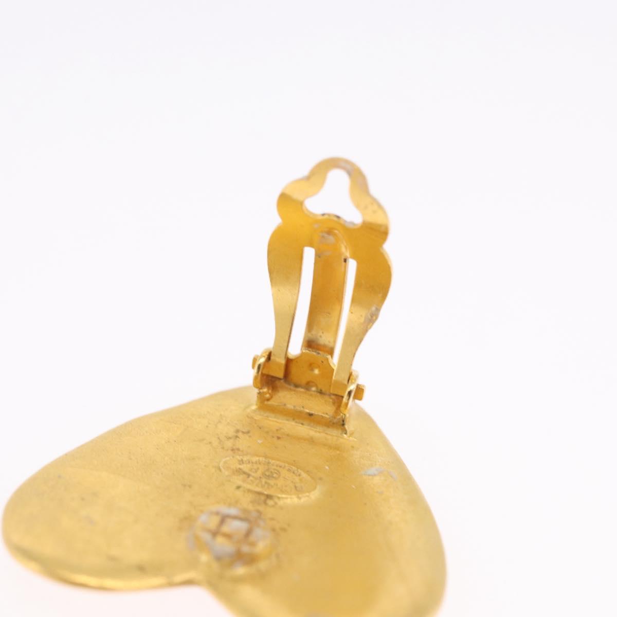 CHANEL Heart Earring Metal Gold Tone CC Auth 197921M