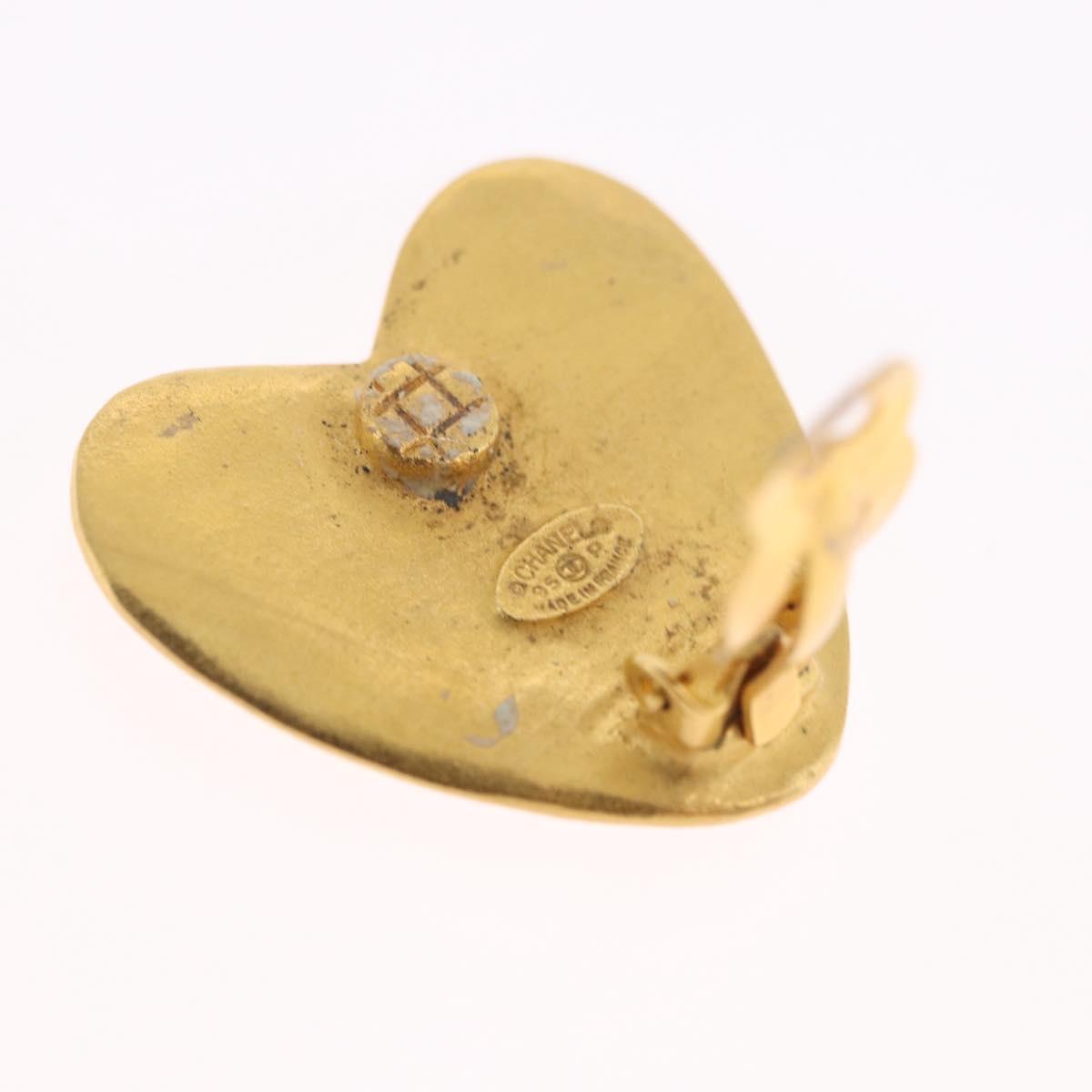 CHANEL Heart Earring Metal Gold Tone CC Auth 197921M