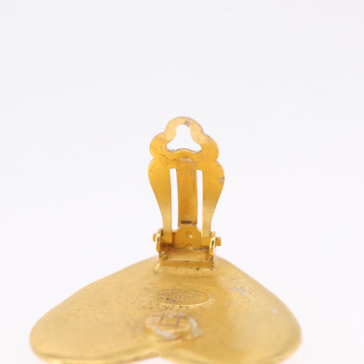 CHANEL Heart Earring Metal Gold Tone CC Auth 197921M
