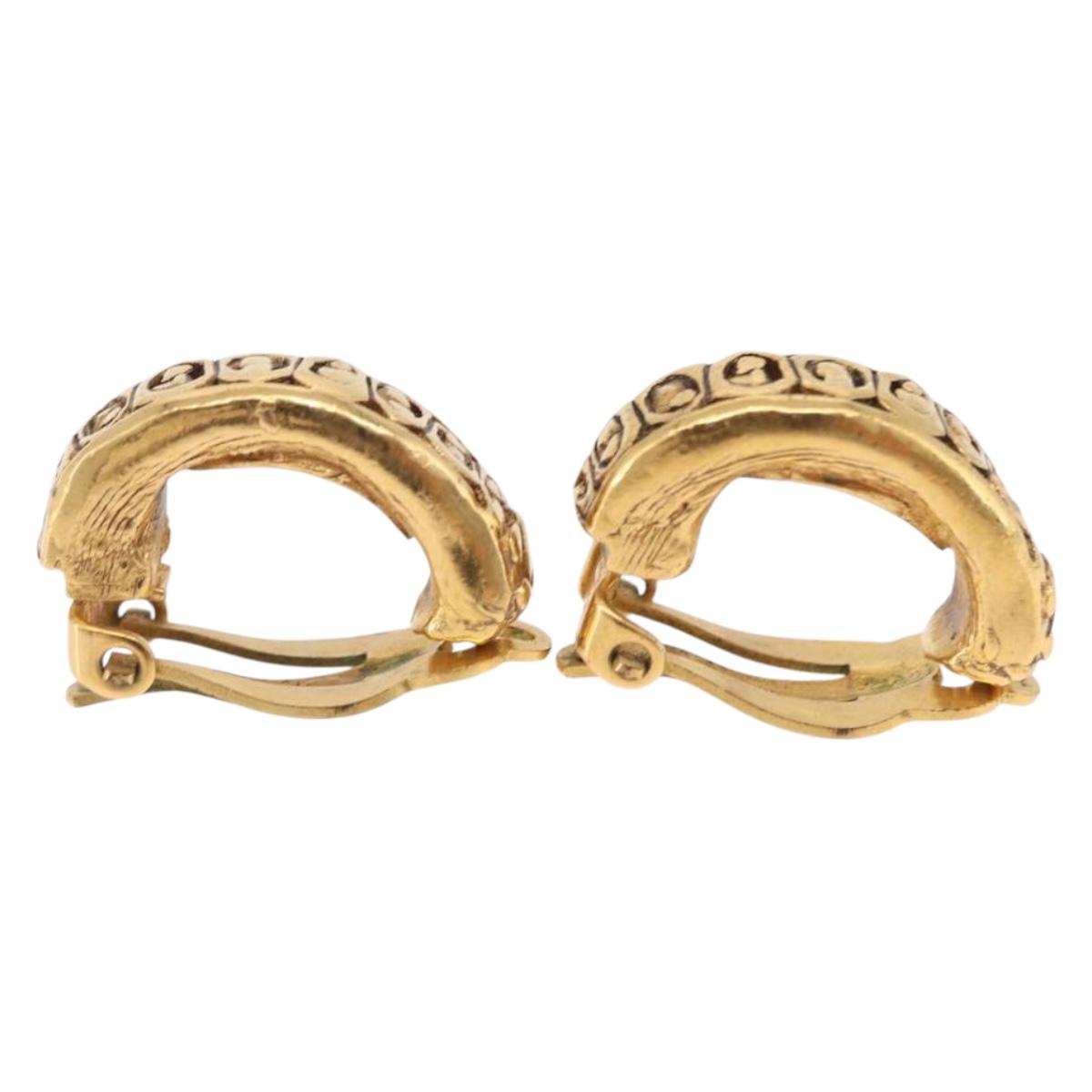CHANEL Earring Metal Gold Tone CC Auth 197925