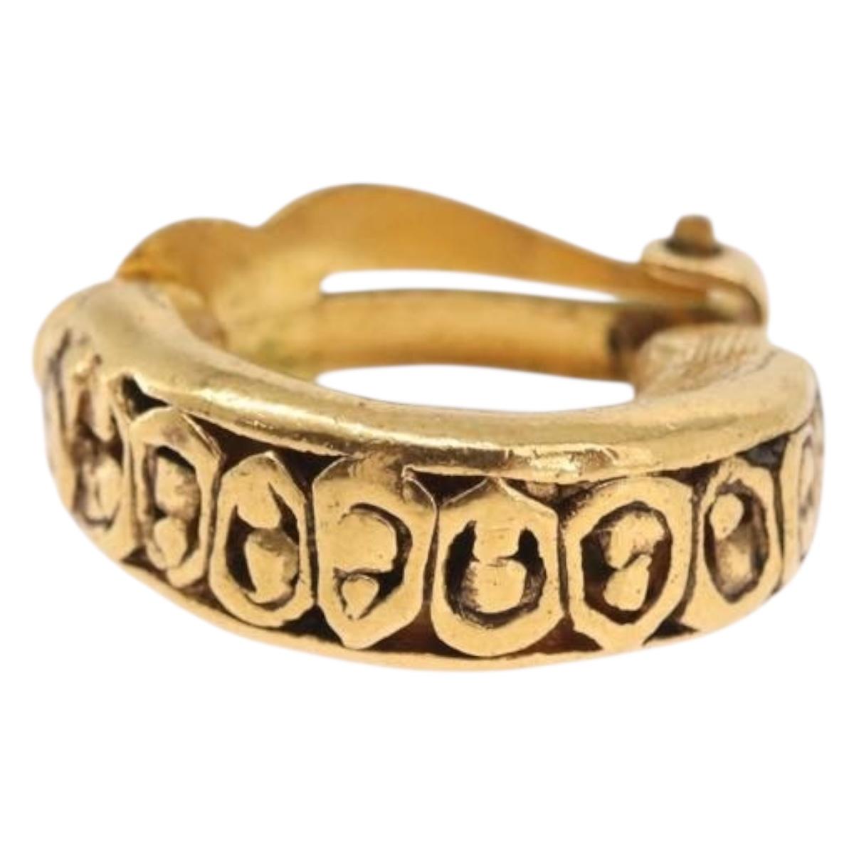 CHANEL Earring Metal Gold Tone CC Auth 197925