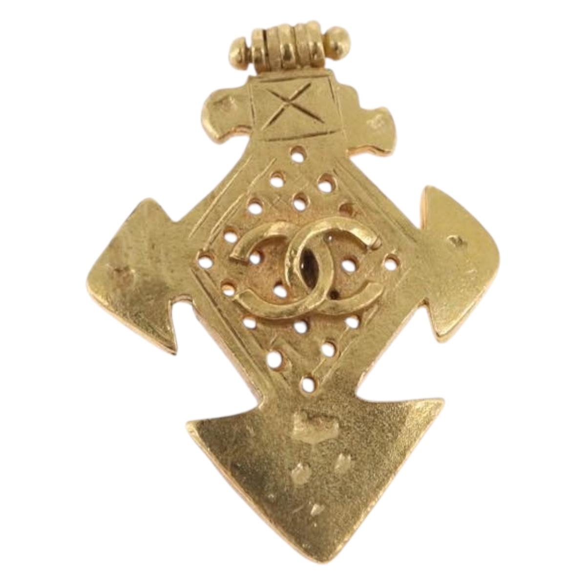 CHANEL Brooch Metal Gold Tone CC Auth 197927M