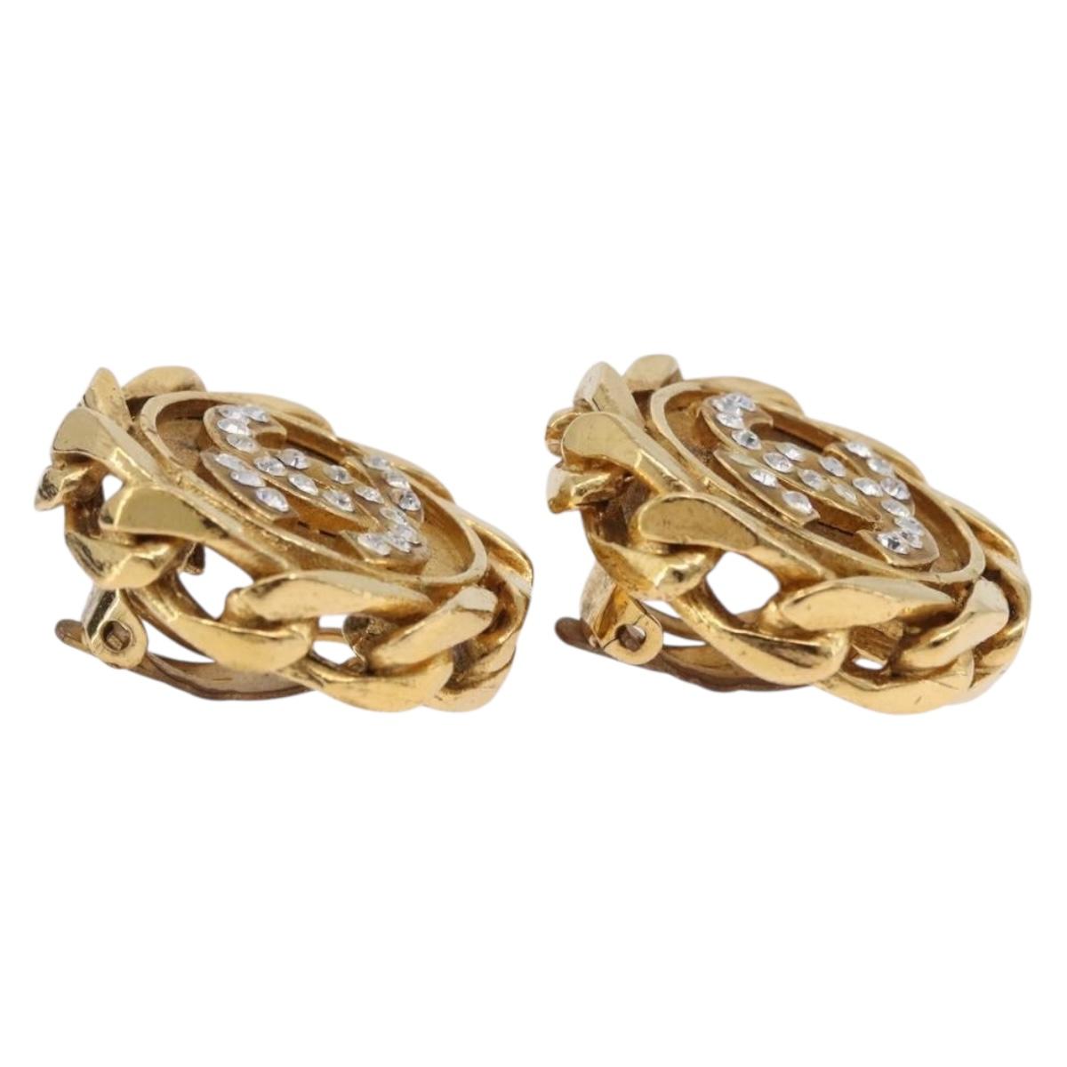 CHANEL Earring Metal Gold Tone CC Auth 197928M