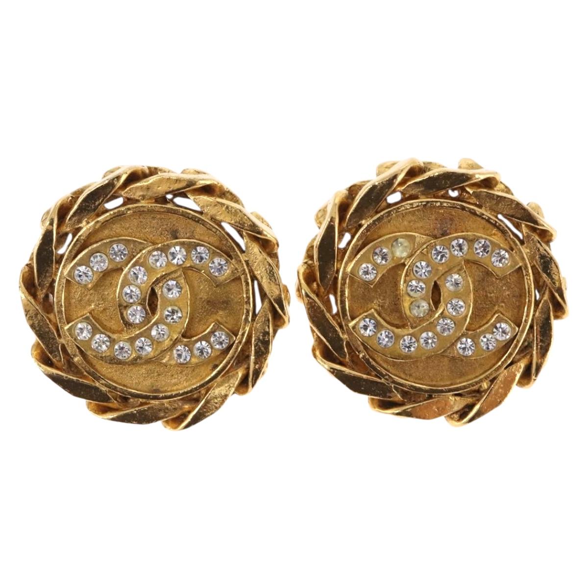 CHANEL Earring Metal Gold Tone CC Auth 197928M