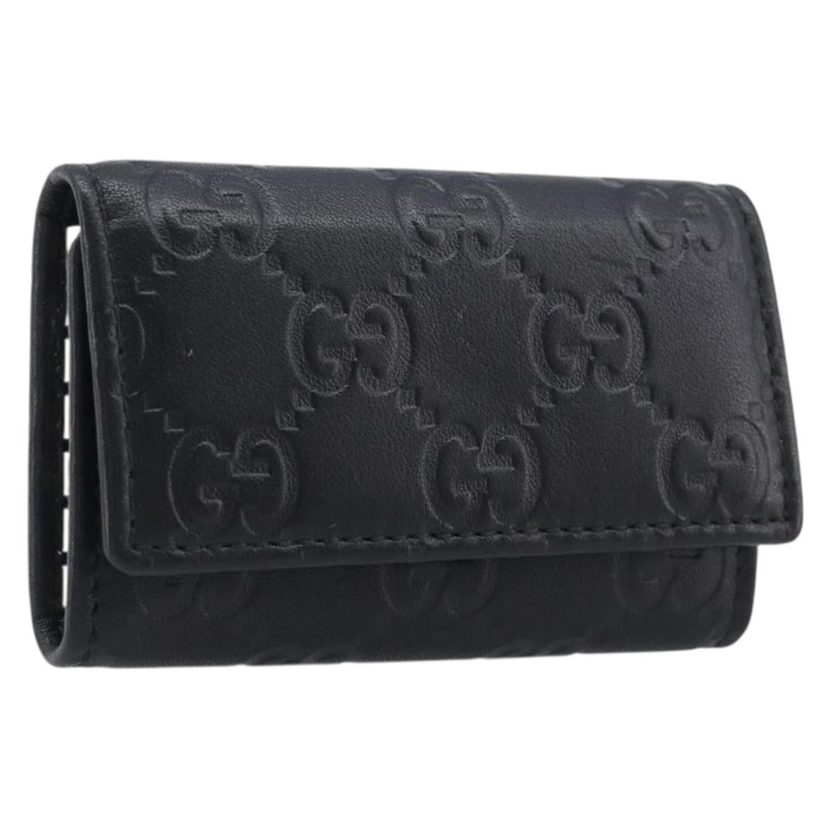 GUCCI GG Canvas Guccissima Key Case Leather Black Gold Tone 138093 Auth 197933V