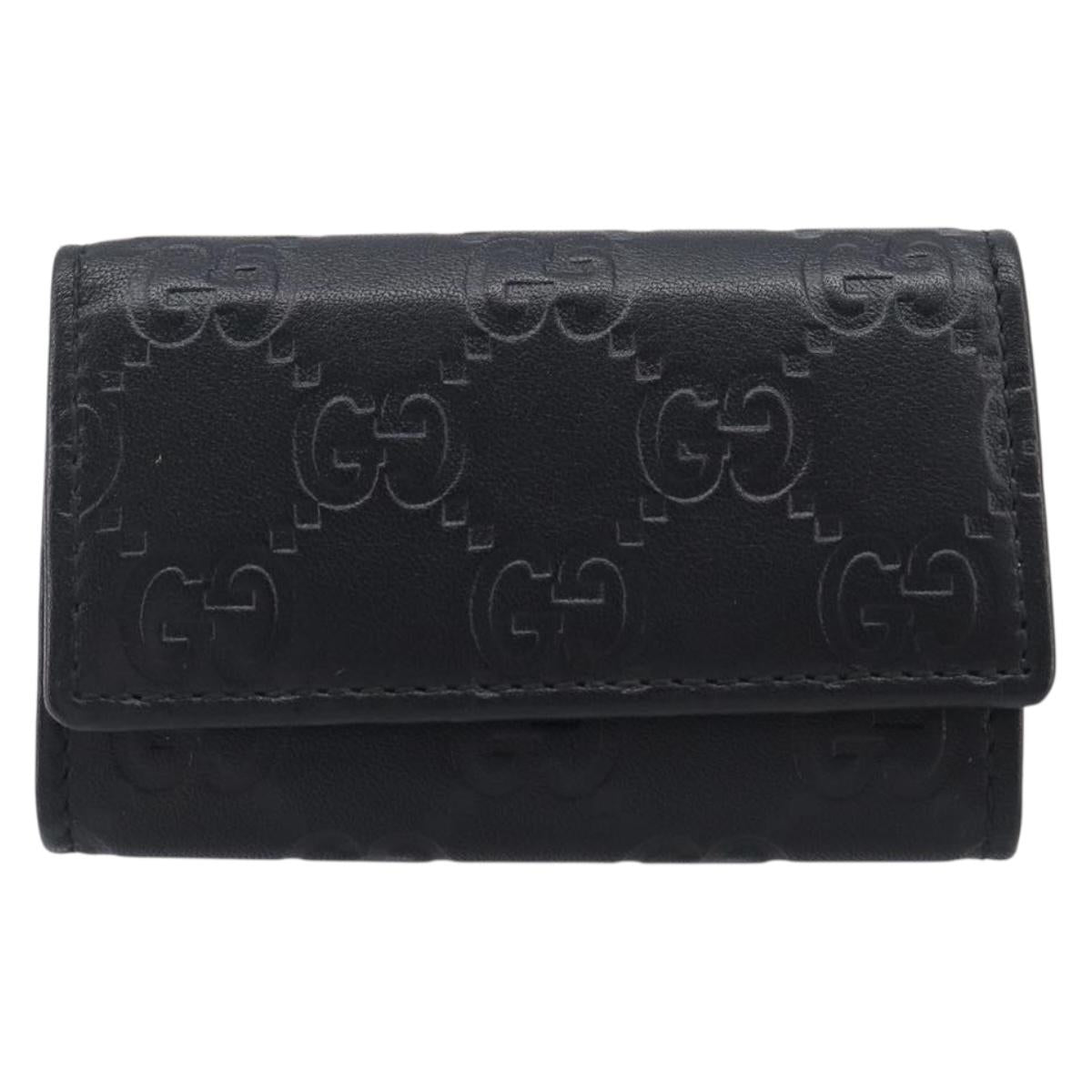 GUCCI GG Canvas Guccissima Key Case Leather Black Gold Tone 138093 Auth 197933V