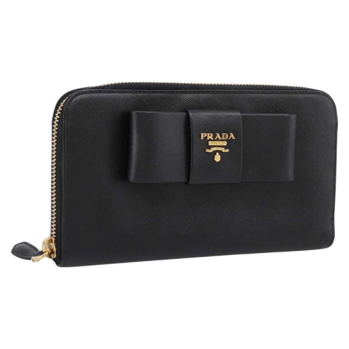 PRADA Long Wallet Saffiano leather Black Gold Auth 197935V