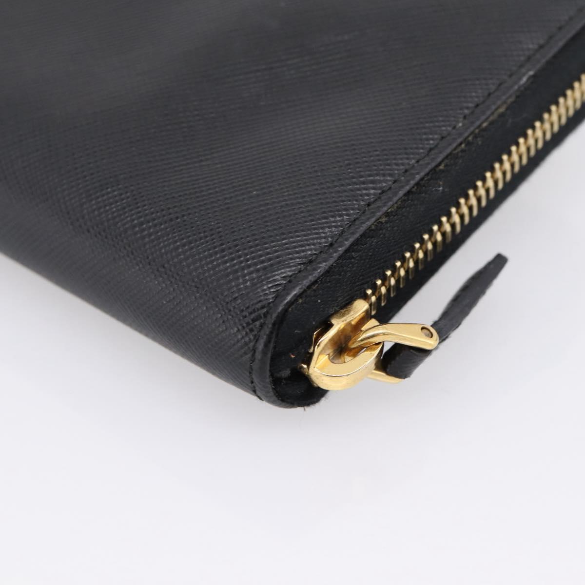 PRADA Long Wallet Saffiano leather Black Gold Auth 197935V