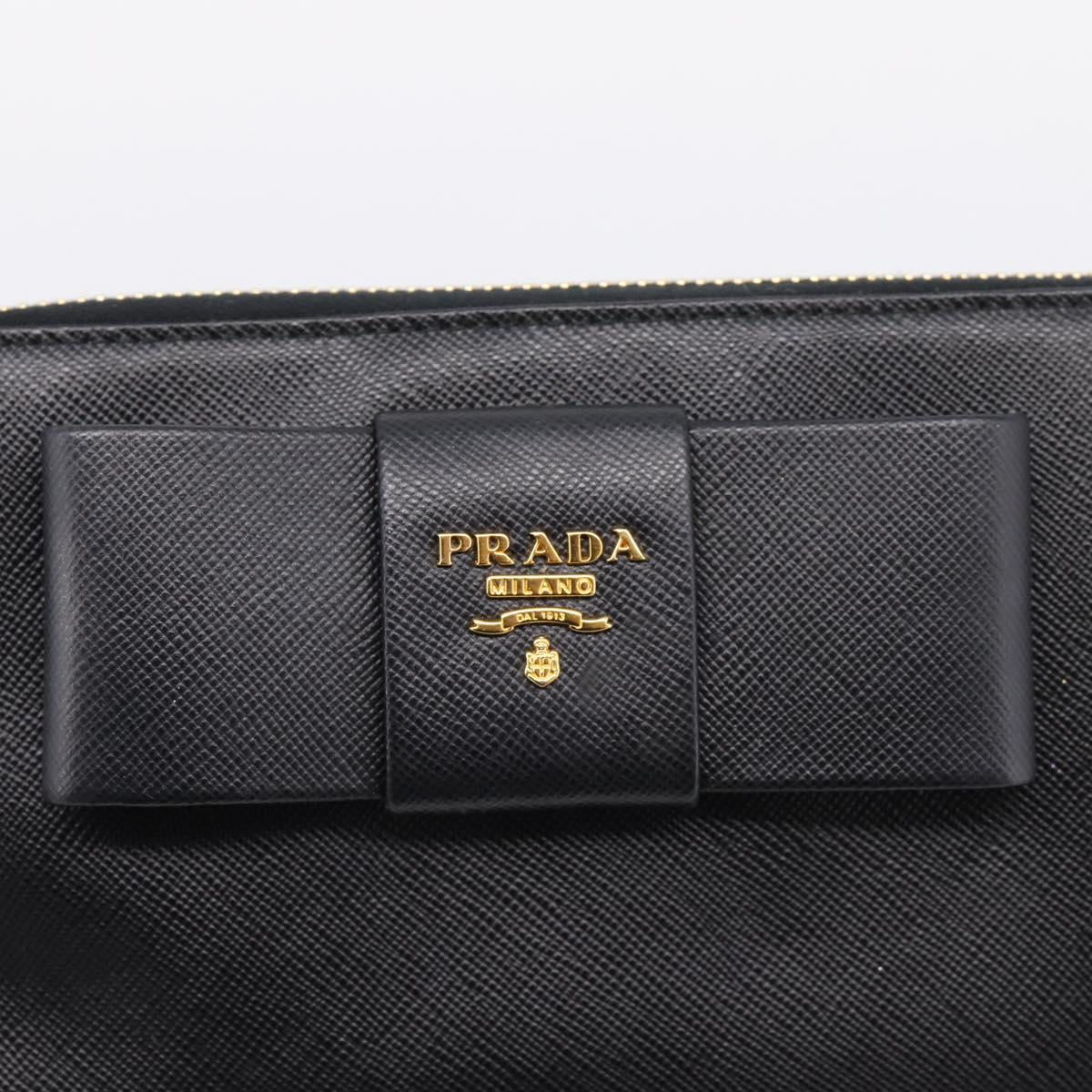 PRADA Long Wallet Saffiano leather Black Gold Auth 197935V