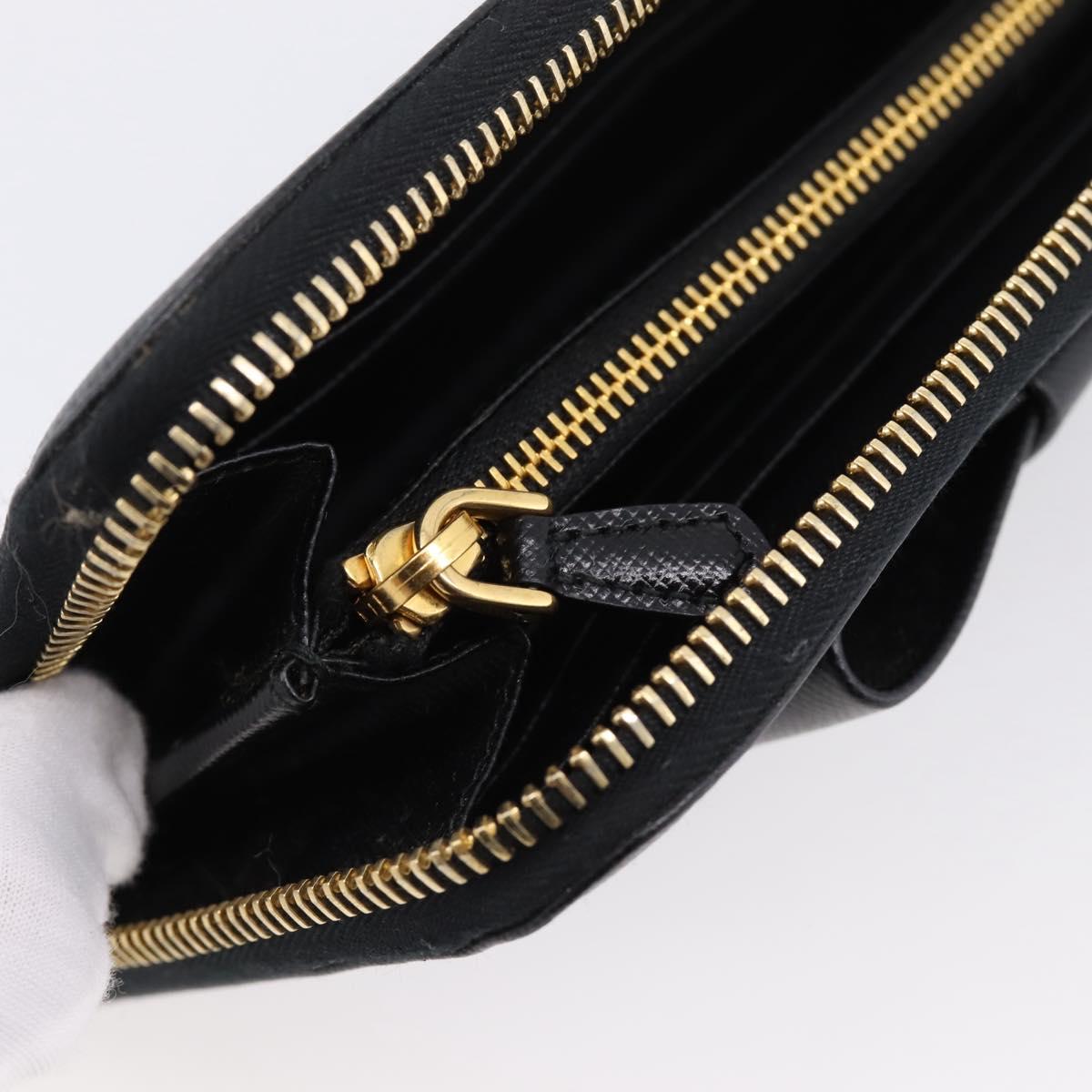 PRADA Long Wallet Saffiano leather Black Gold Auth 197935V