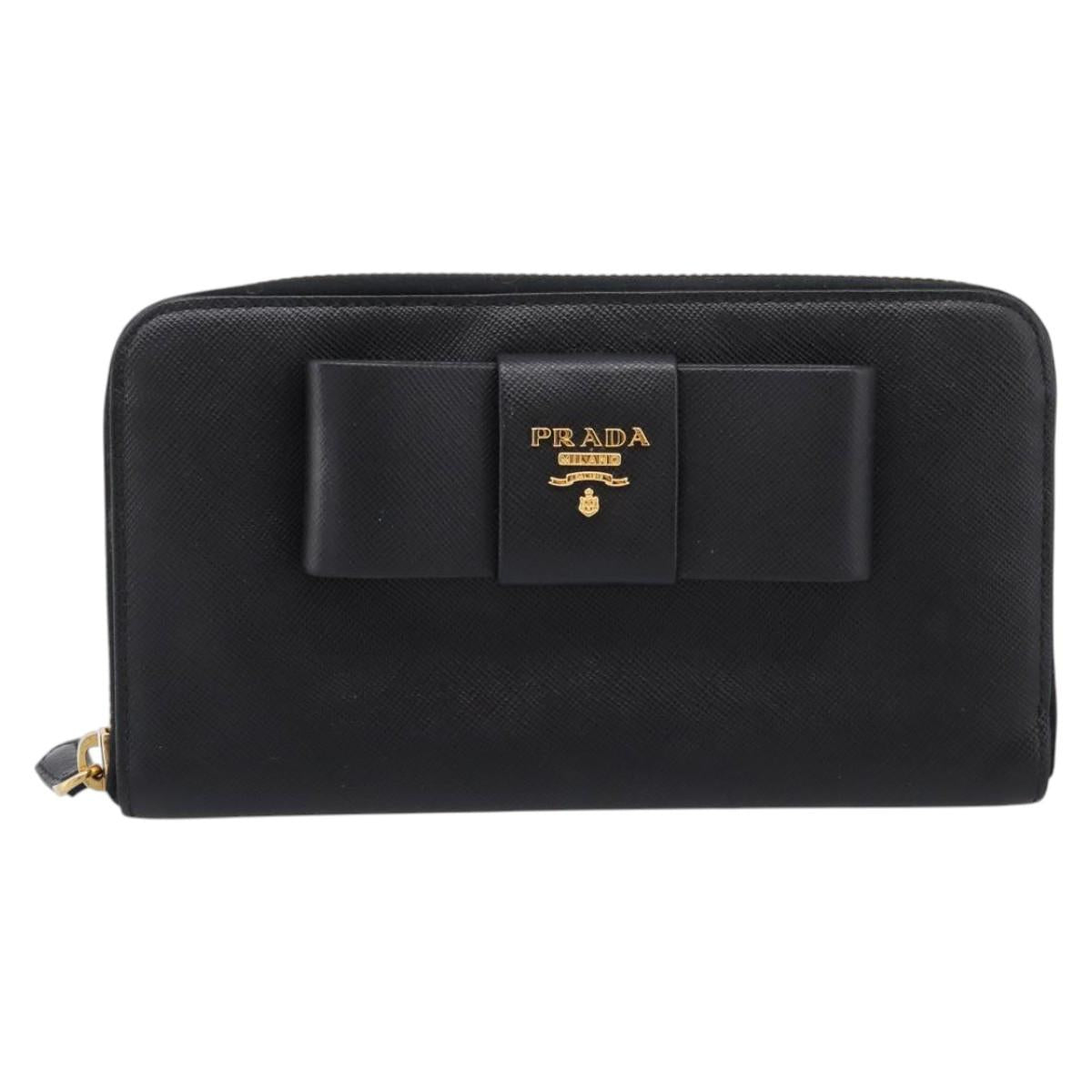 PRADA Long Wallet Saffiano leather Black Gold Auth 197935V