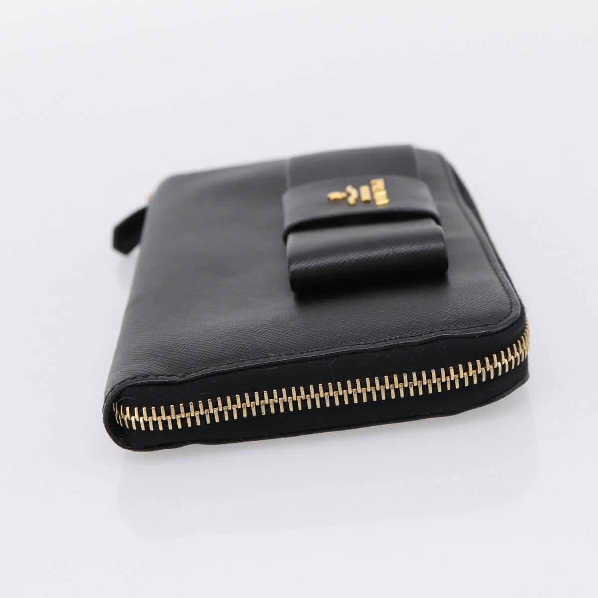 PRADA Long Wallet Saffiano leather Black Gold Auth 197935V