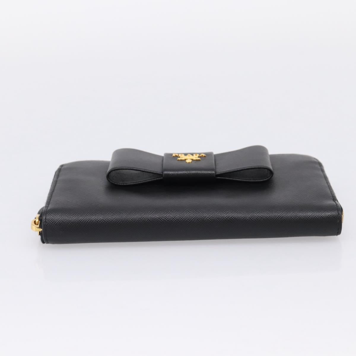 PRADA Long Wallet Saffiano leather Black Gold Auth 197935V