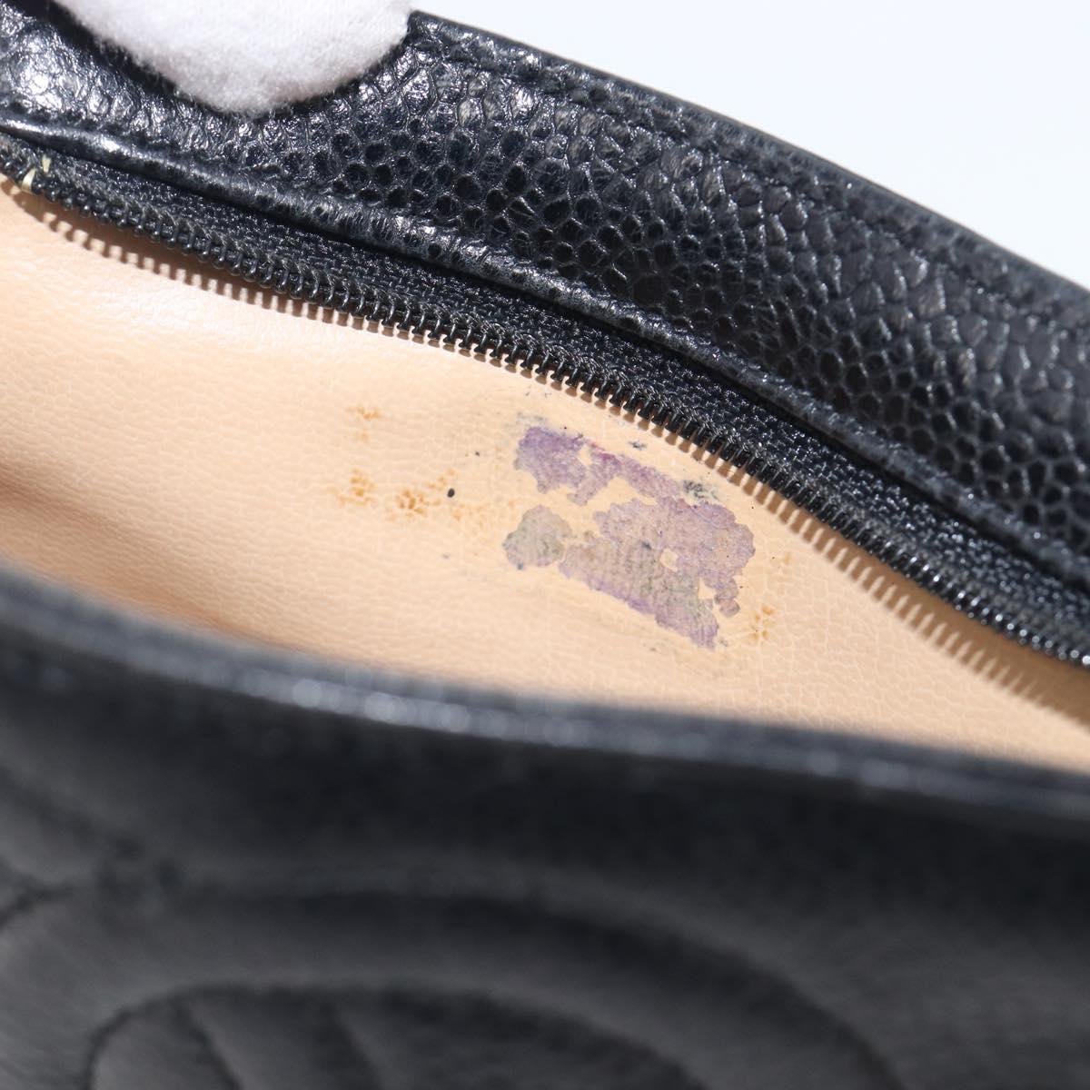 CHANEL COCO Mark Pouch Caviar Skin Black Gold CC Auth 197937