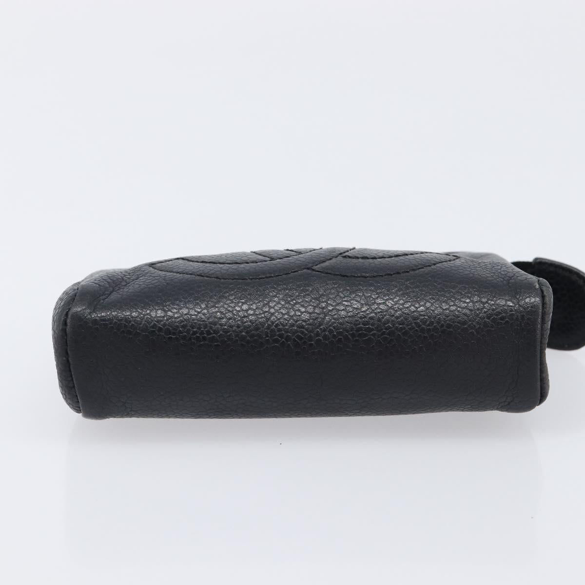 CHANEL COCO Mark Pouch Caviar Skin Black Gold CC Auth 197937
