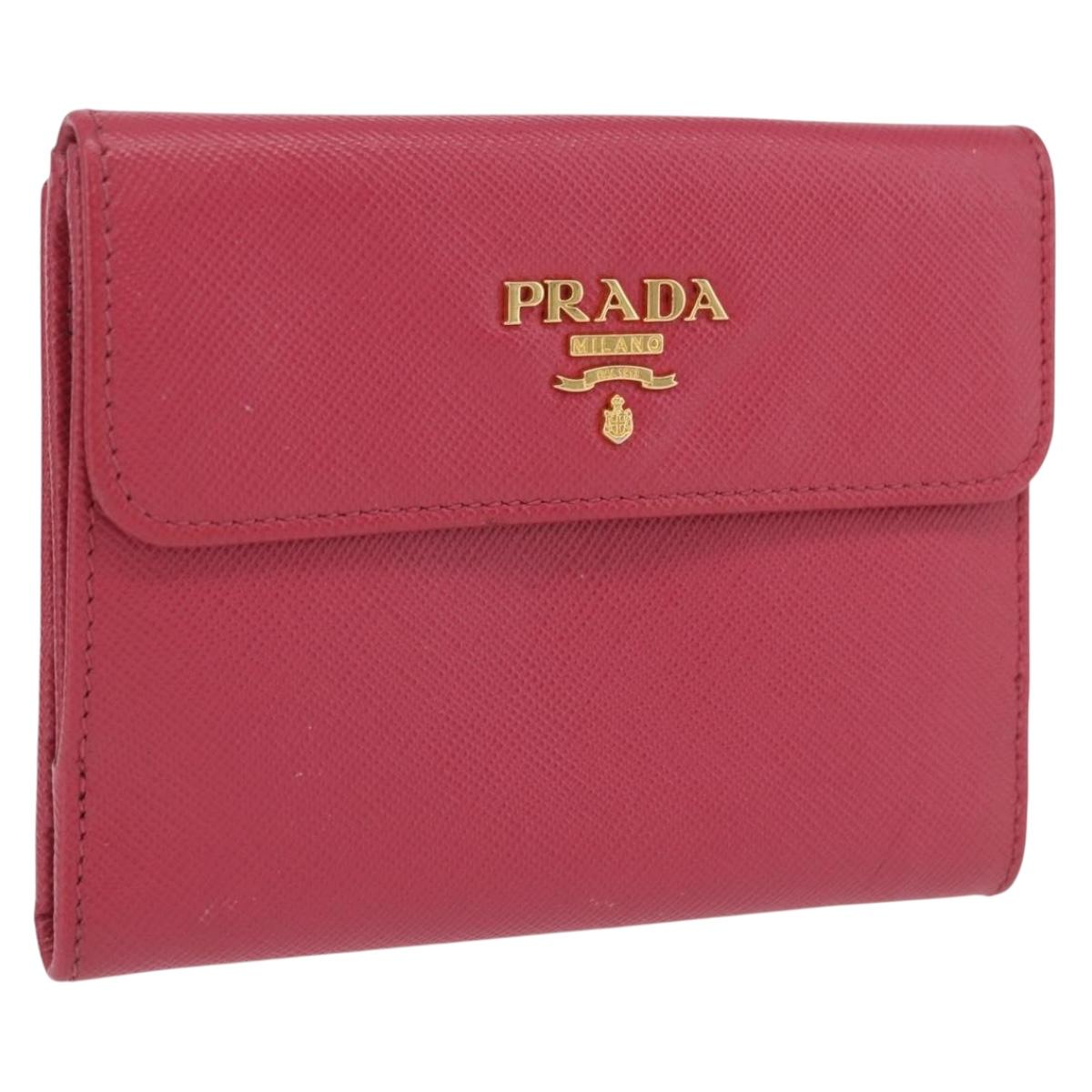 PRADA Bifold Wallet Saffiano leather Pink Gold Auth 197939M
