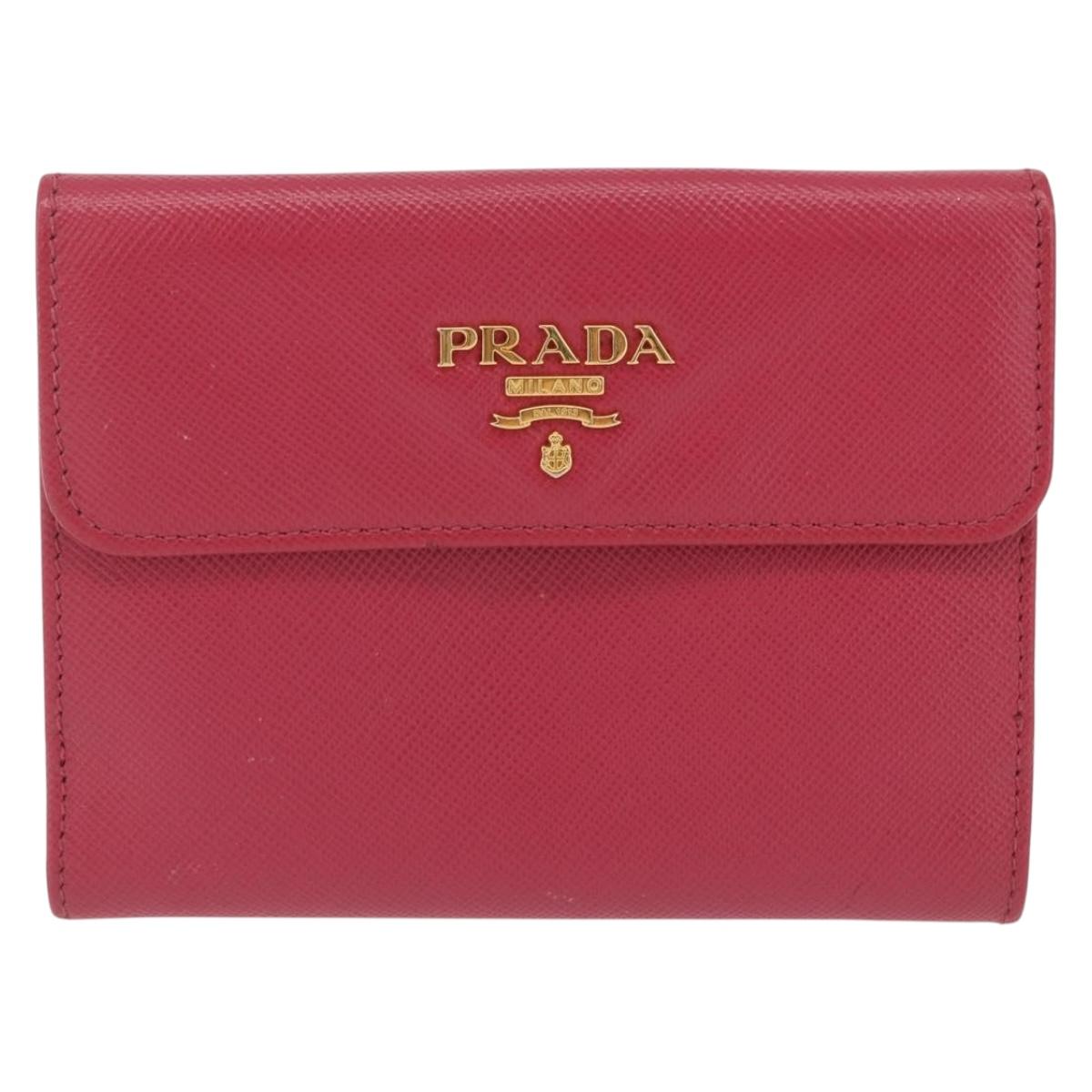 PRADA Bifold Wallet Saffiano leather Pink Gold Auth 197939M