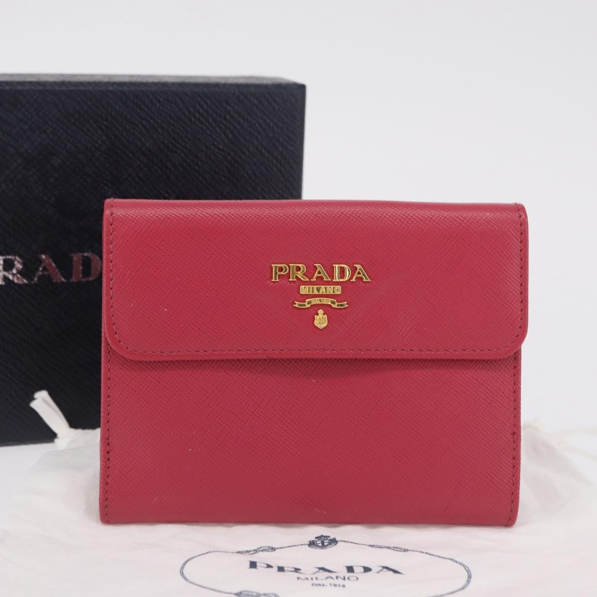 PRADA Bifold Wallet Saffiano leather Pink Gold Auth 197939M