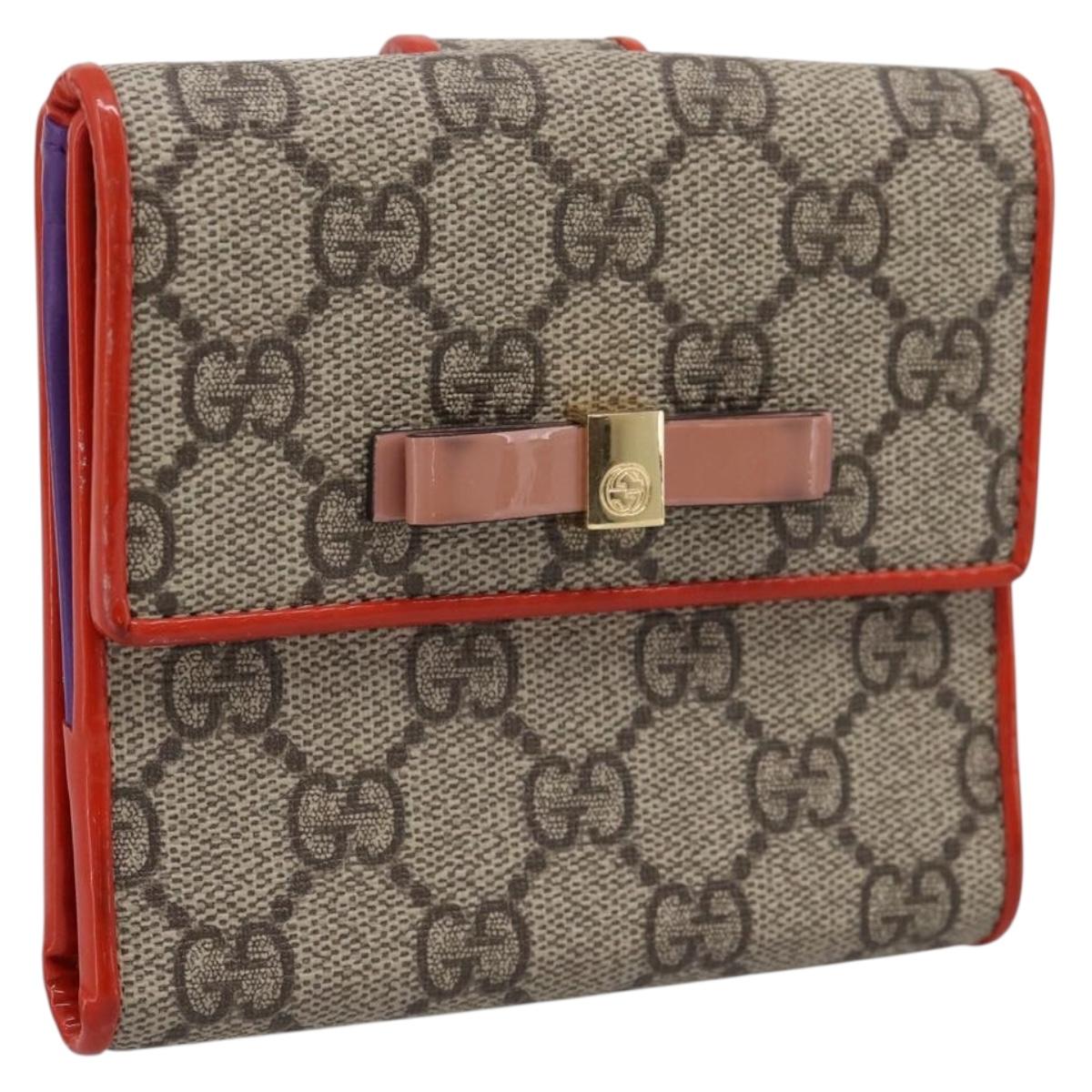 GUCCI GG Supreme Bifold Wallet PVC Beige Gold 406925 Auth 197940V