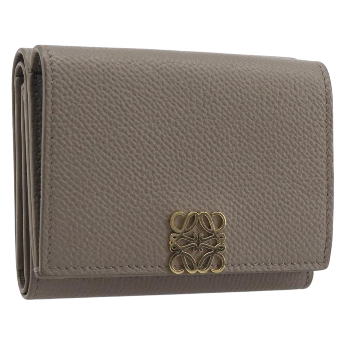 LOEWE Trifold Wallet Leather Beige Gold Auth 197942M