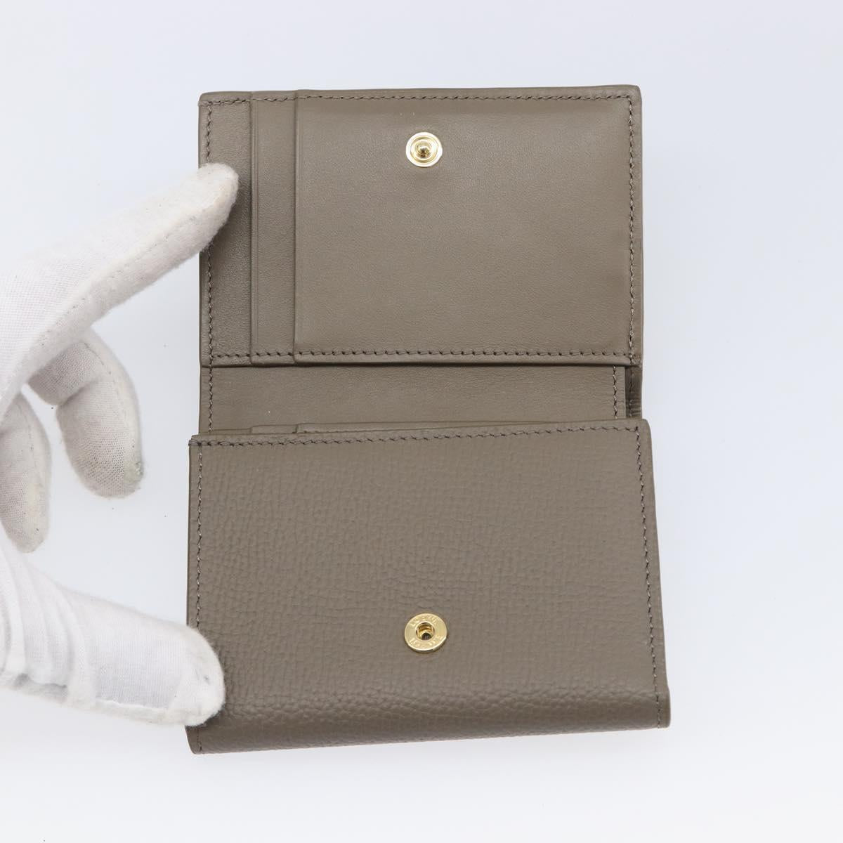 LOEWE Trifold Wallet Leather Beige Gold Auth 197942M