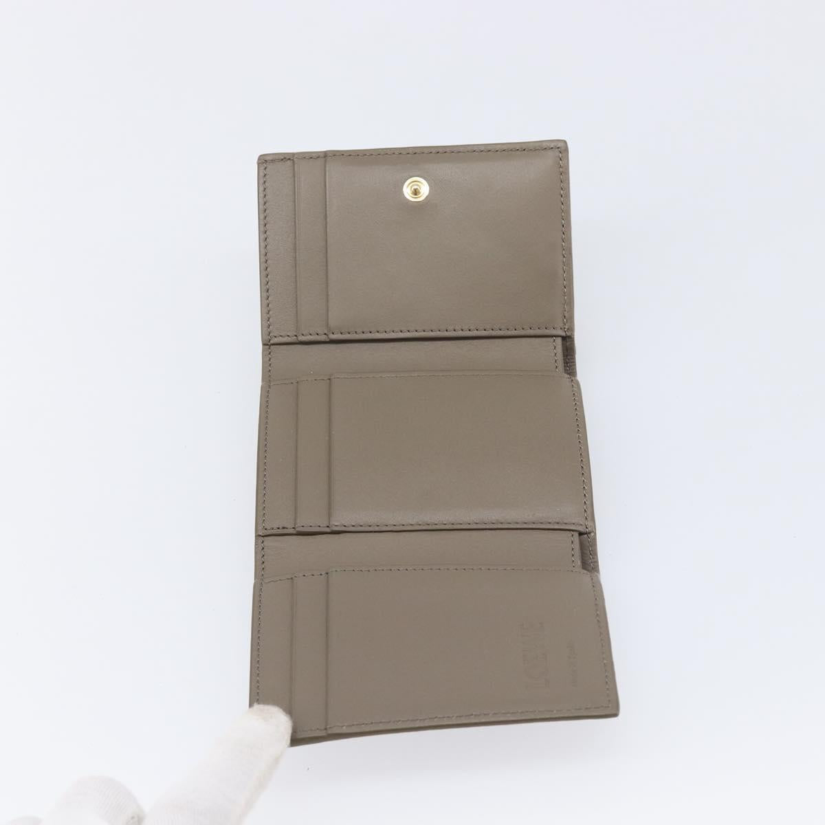 LOEWE Trifold Wallet Leather Beige Gold Auth 197942M