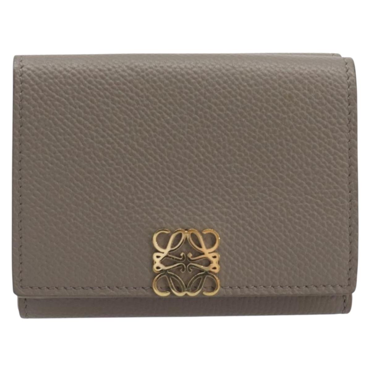 LOEWE Trifold Wallet Leather Beige Gold Auth 197942M