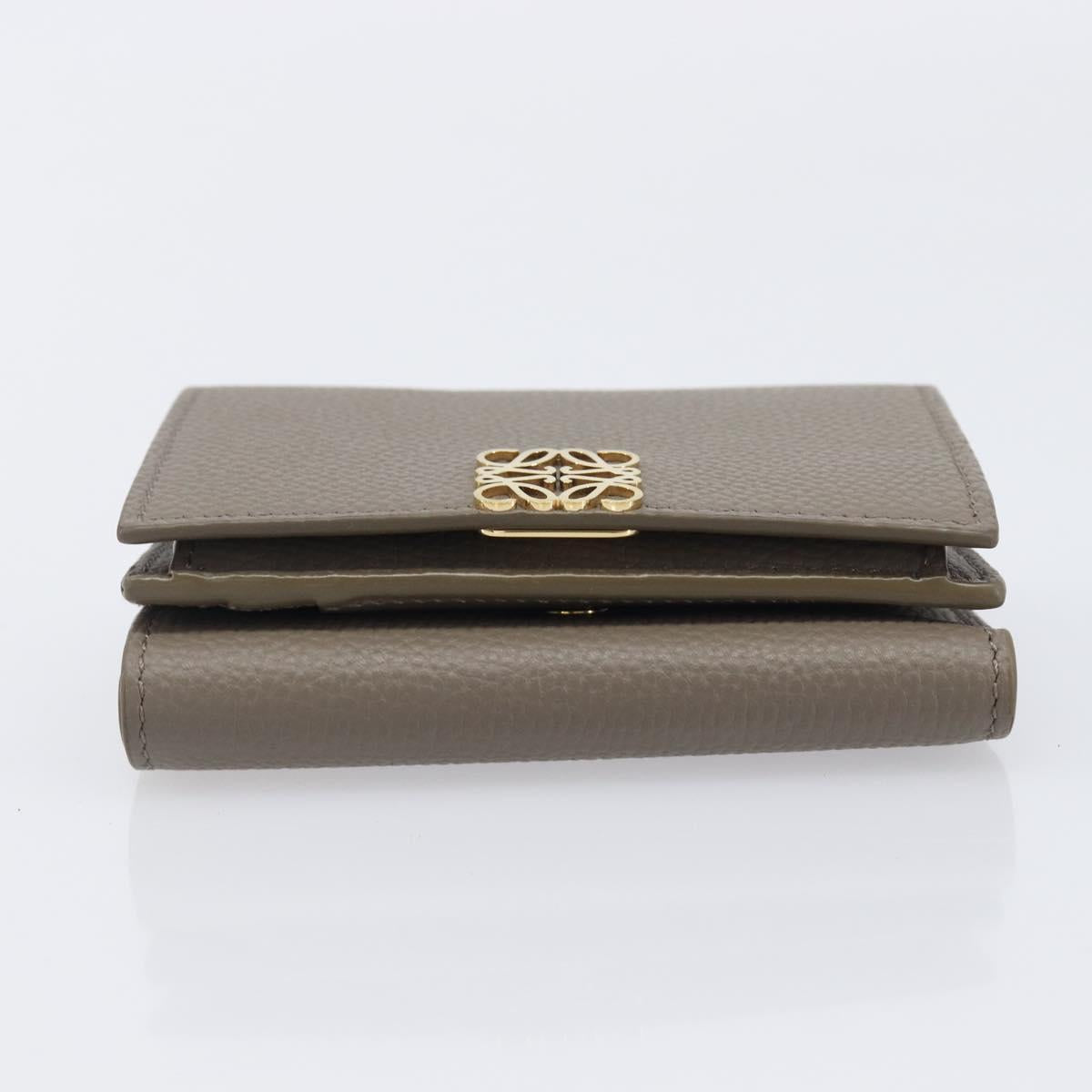 LOEWE Trifold Wallet Leather Beige Gold Auth 197942M