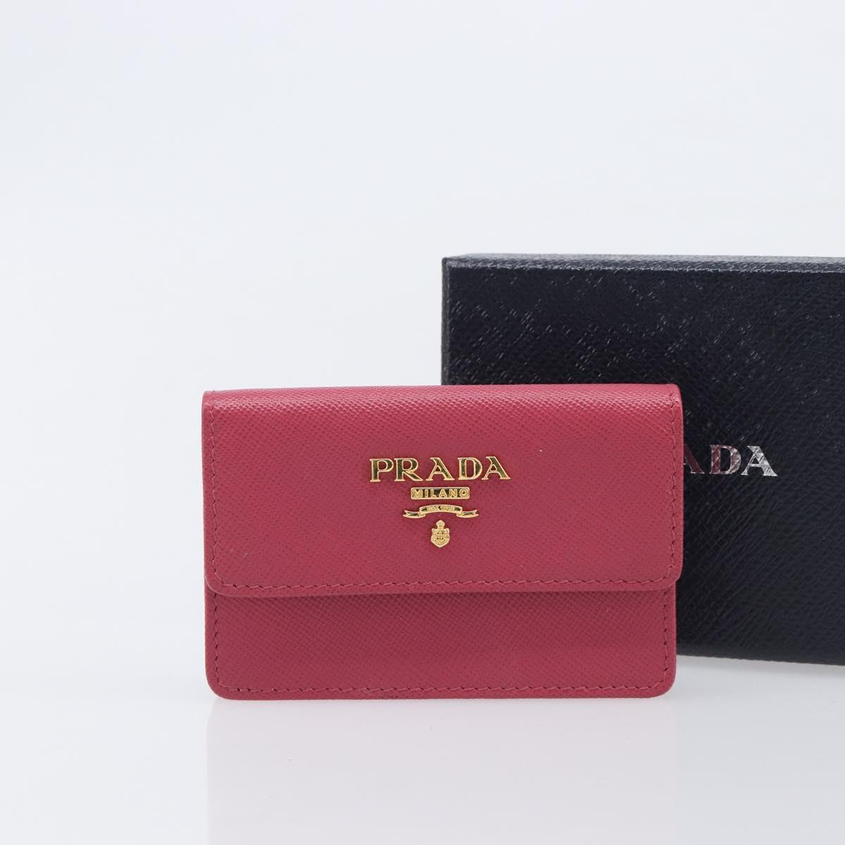 PRADA Card Case Saffiano leather Pink Gold Auth 197943M