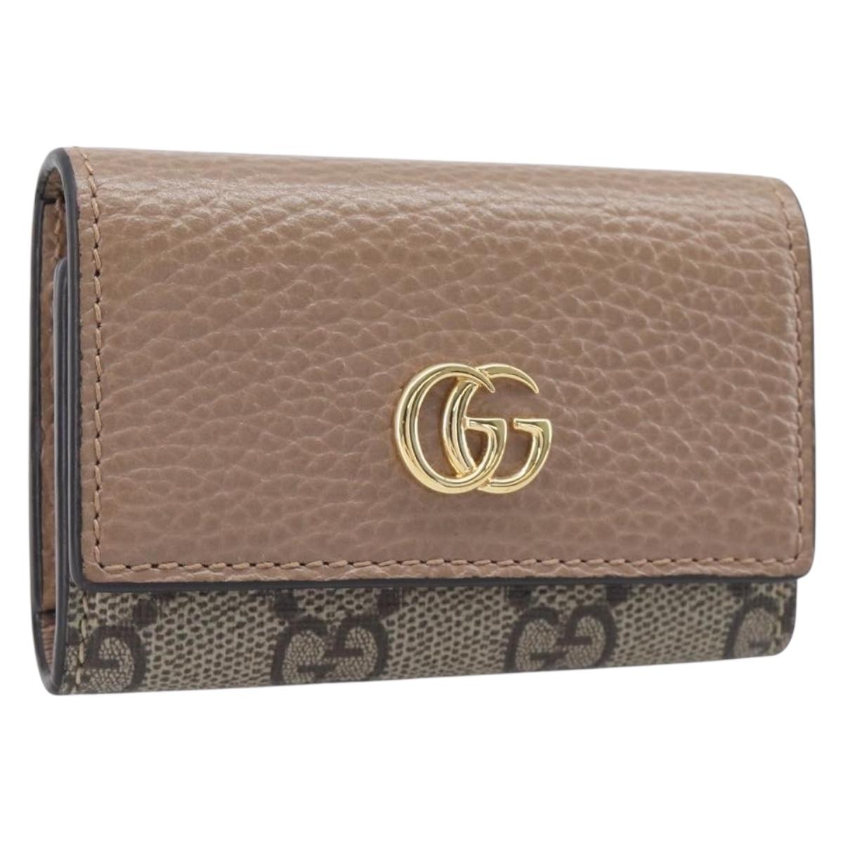 GUCCI GG Marmont Key Case Leather Beige Gold 456118 Auth 197944M
