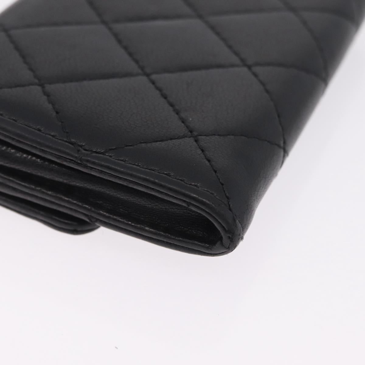 CHANEL Matelasse Card Case Lamb Skin Black Silver CC Auth 197949M