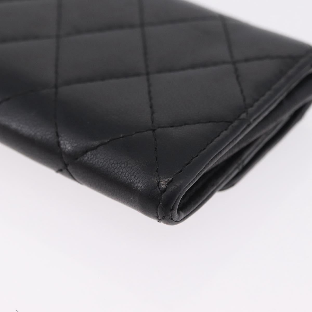 CHANEL Matelasse Card Case Lamb Skin Black Silver CC Auth 197949M